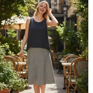 Ella Moss Womens Striped Mixed Media Fit & Flare Dress Black White XS
